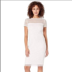 NWT Adrianna Papell white sequin short sleeve dress